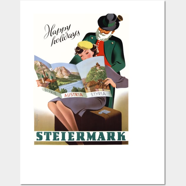 Vintage Travel Poster Austria Happy Holidays Steriermark Wall Art by vintagetreasure